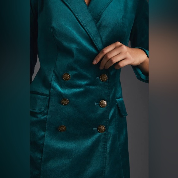 🔹Anthropologie Maeve Velvet Blazer Dress in Teal (Blue-Green) size 12, NWT✨ - Picture 5 of 10